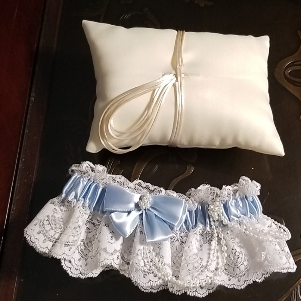 Bridal Garter & Bridal Satin Pillow By Marc Brand New